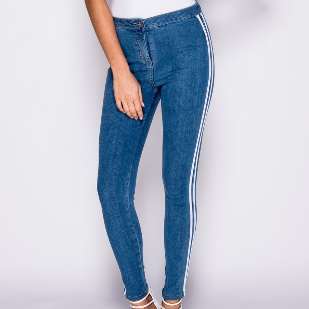 SALE! NWT Side Stripe Skinny Denim Jeggings Pants - Picture 5 of 7